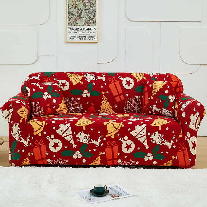 Anyhouz Sofa Cover Red Mix Christmas Print Design Stretchable Non Slip Slipcover