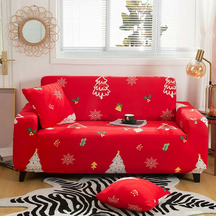 Anyhouz Sofa Cover Red Christmas Tree Design Non Slip Stretchable Slipcover