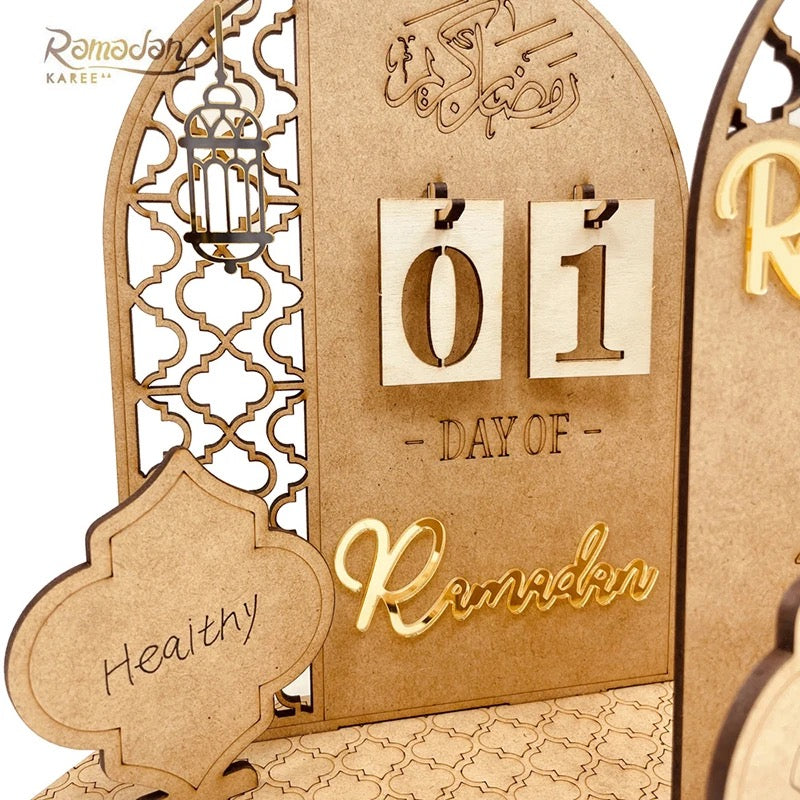 Wooden Ramadan Kareem Table Decoration and Calendar