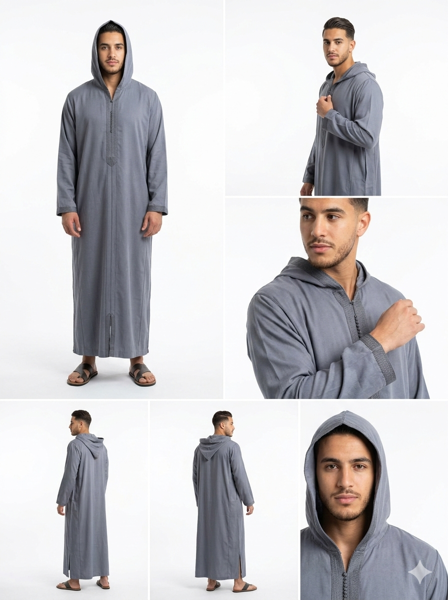 Authentic Handcrafted Moroccan Djellaba – Premium Mlifa Fabric – Gray