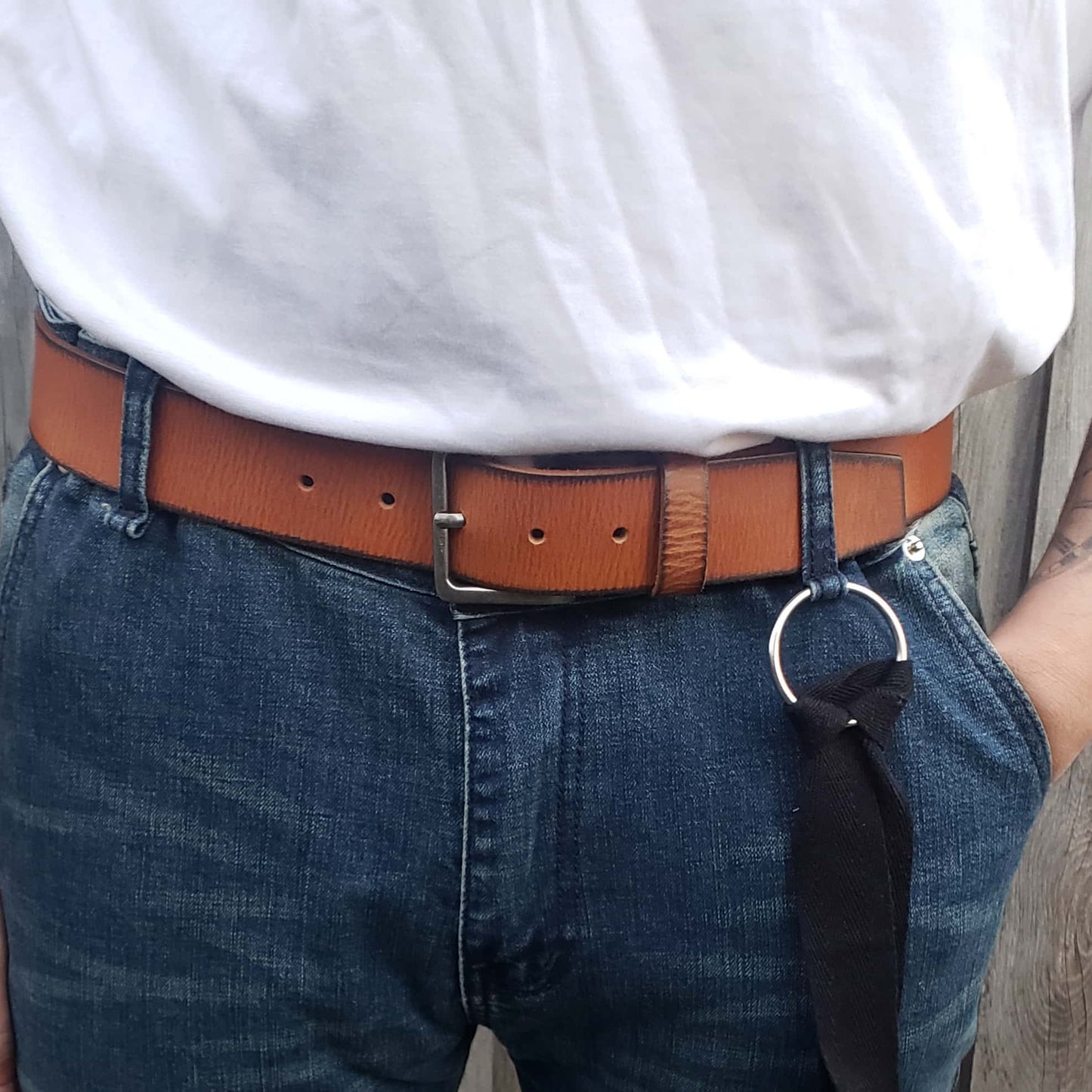 The Canyon Belt - Tan Leather Belt with Charred Edges