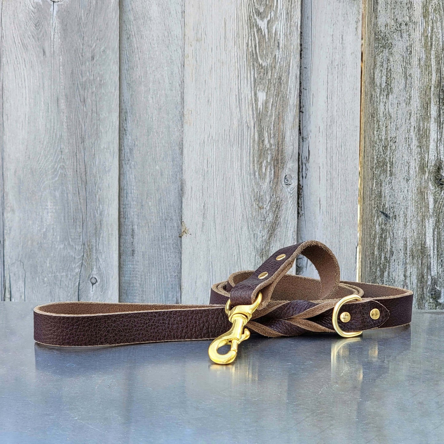 Brown Braided Leather Dog Leash 60'' - Made in Canada