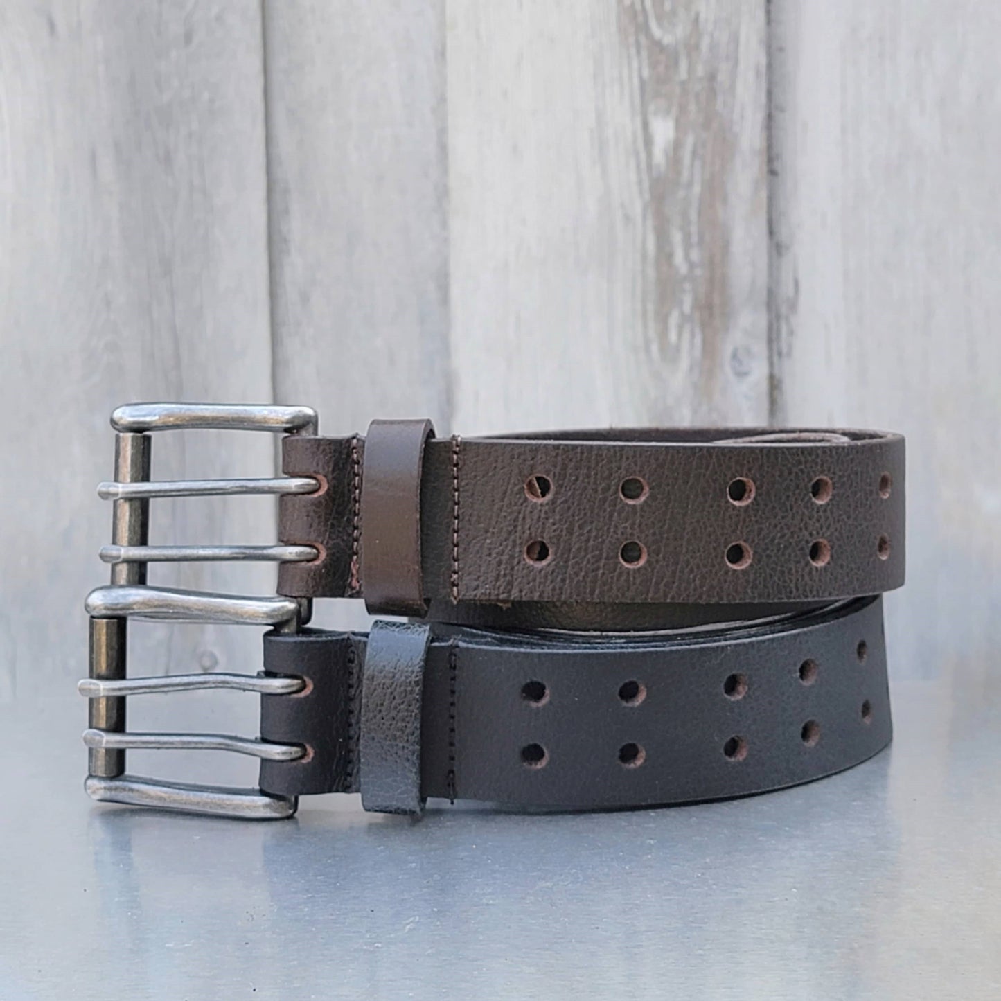 Black Double Hole Full Grain Leather Belt