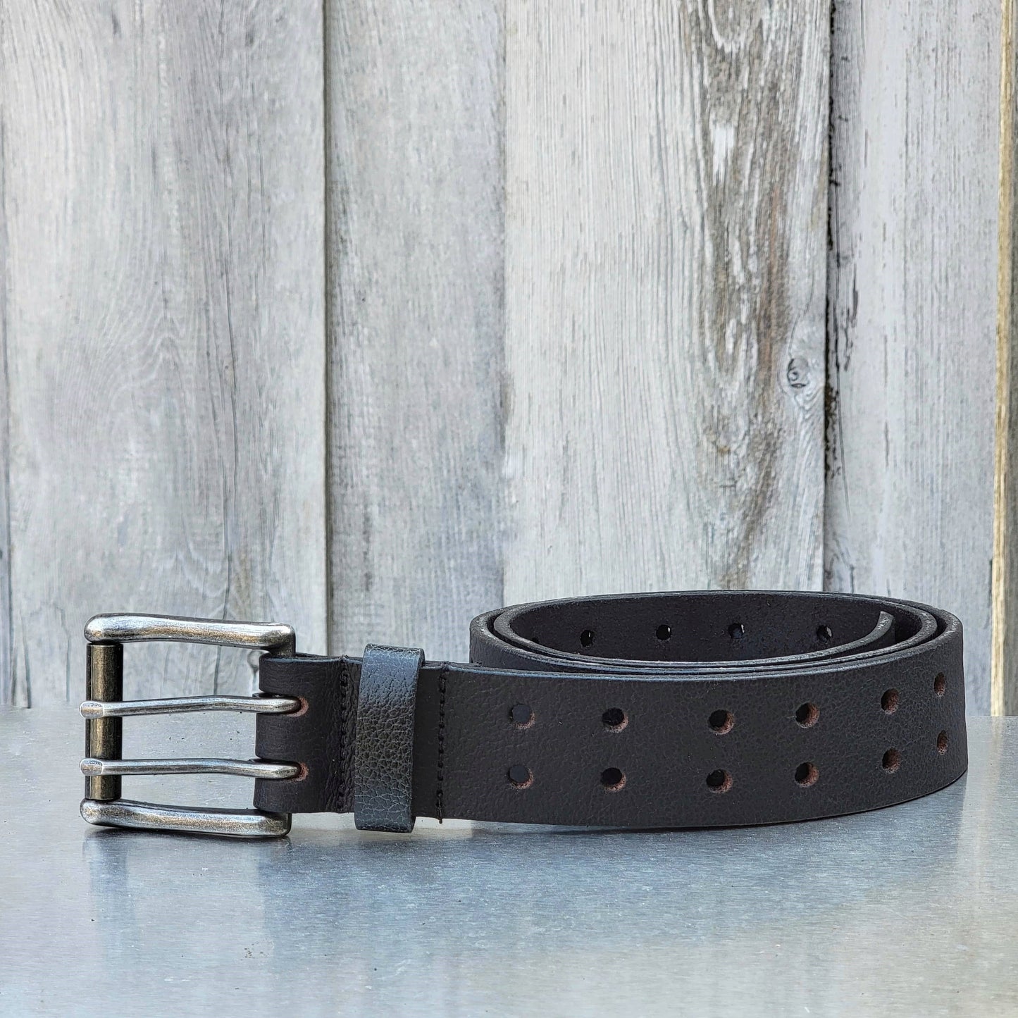 Black Double Hole Full Grain Leather Belt