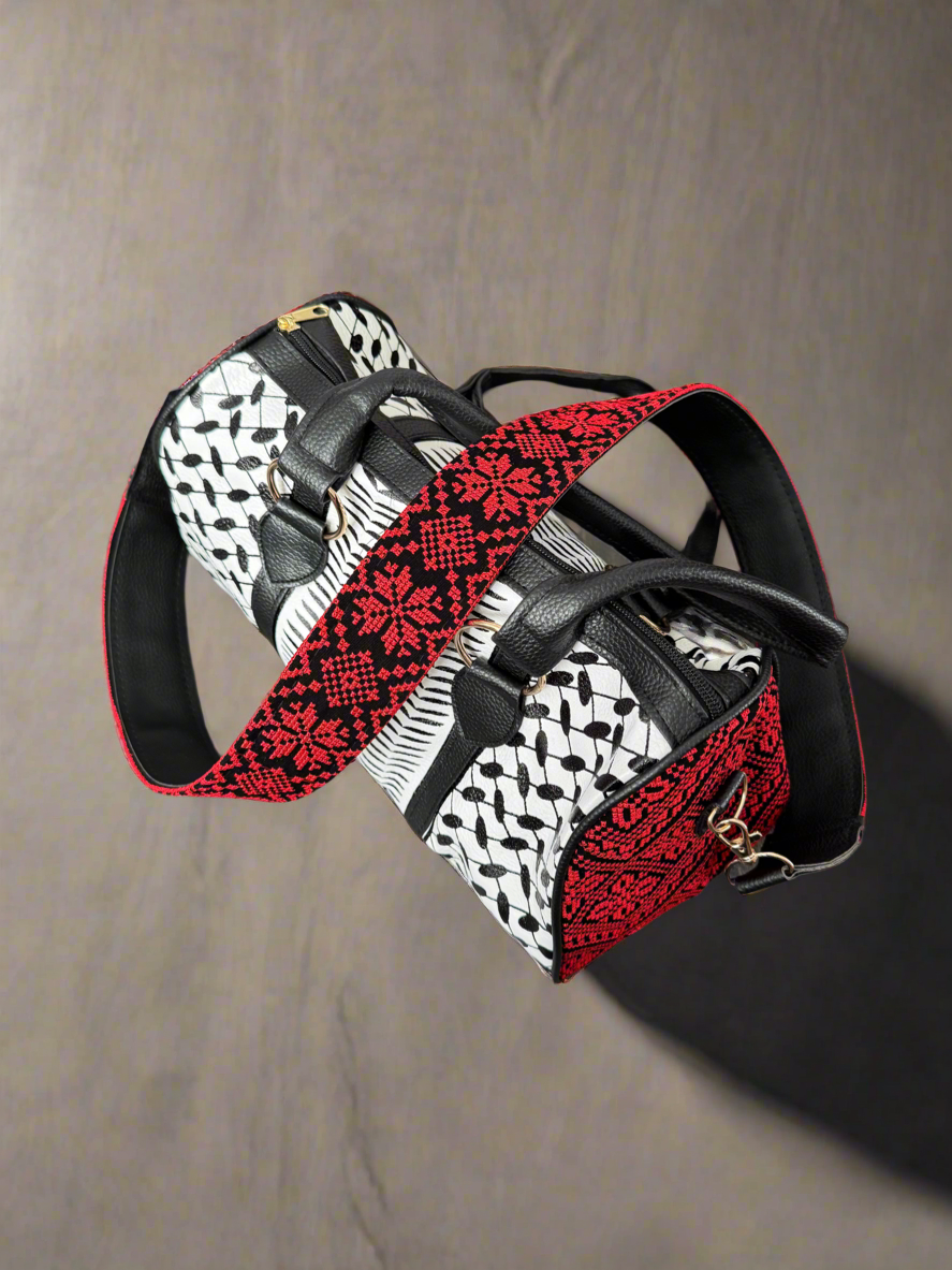 Handcrafted Palestinian Kufiya & Tatreez Duffle Bag