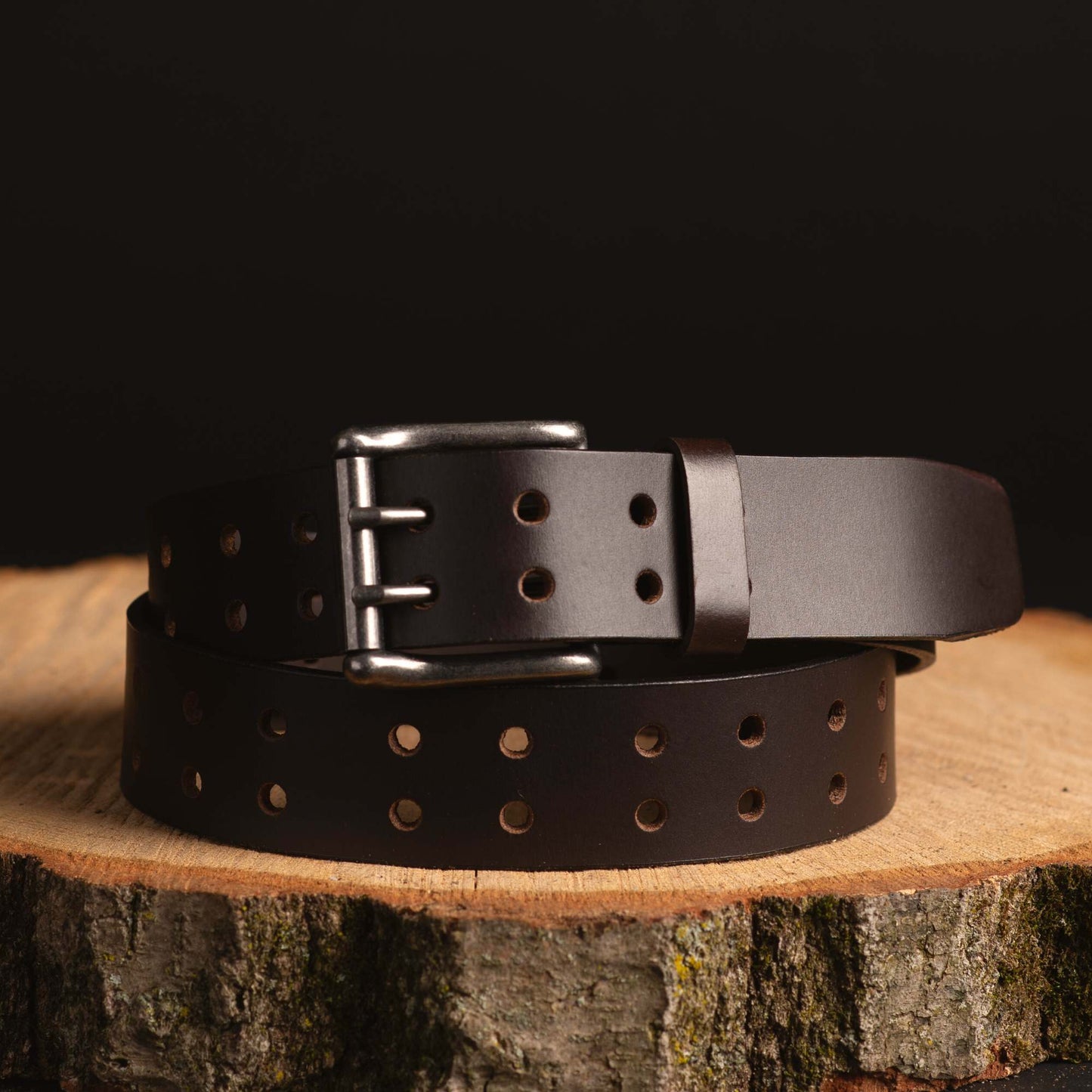 Black Double Hole Full Grain Leather Belt