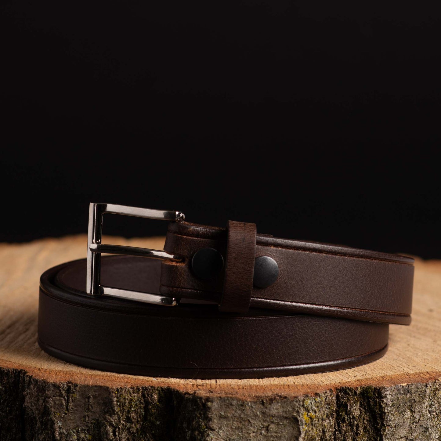 The Obelisk Belt - Black Edge Pipe Full-Grain Leather Belt