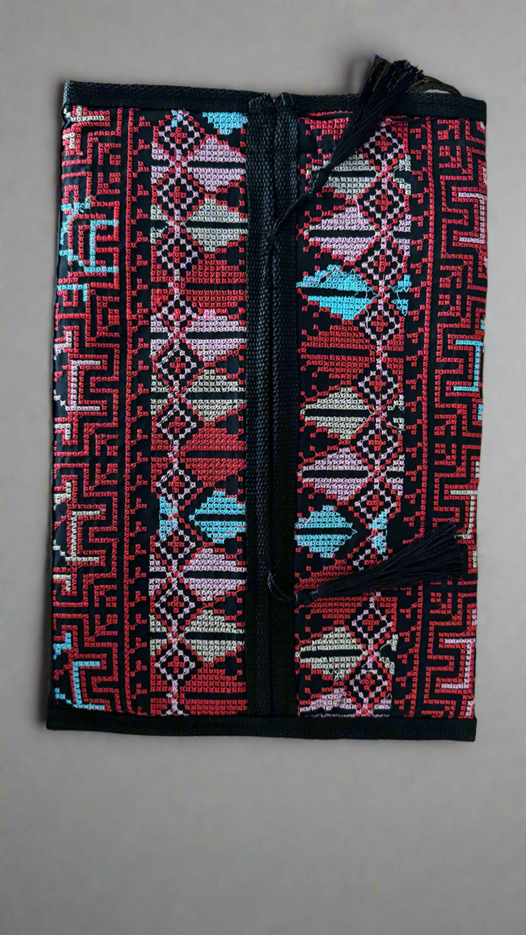 Tatreez Tissue Box | Red, Gold & Teal – Handcrafted Fabric Cover Made in Jordan