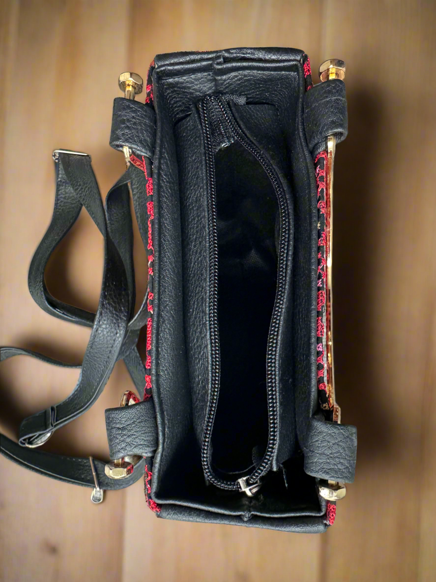 Small Tatreez Purse – Golden Handle with Optional Shoulder Strap