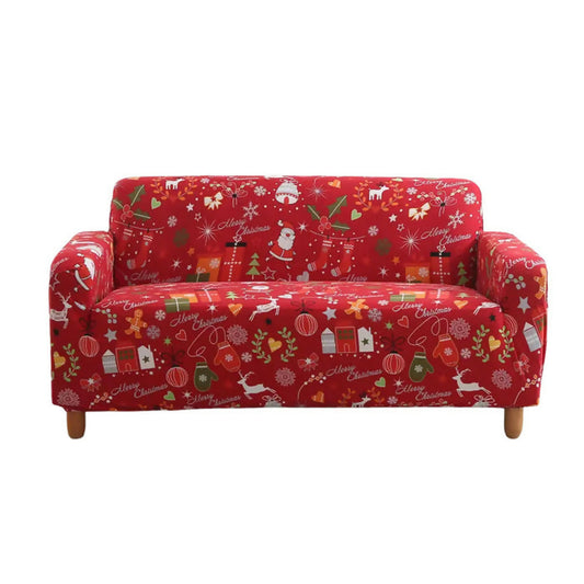 Anyhouz Sofa Cover Red Festive Christmas Design Stretchable Non Slip Slipcover