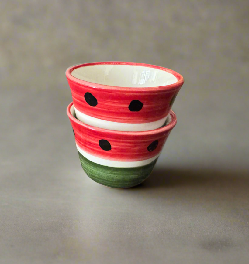 Coffee Cups – Sada & Helweh - Watermelon Design | Hand-Painted Palestinian Ceramic