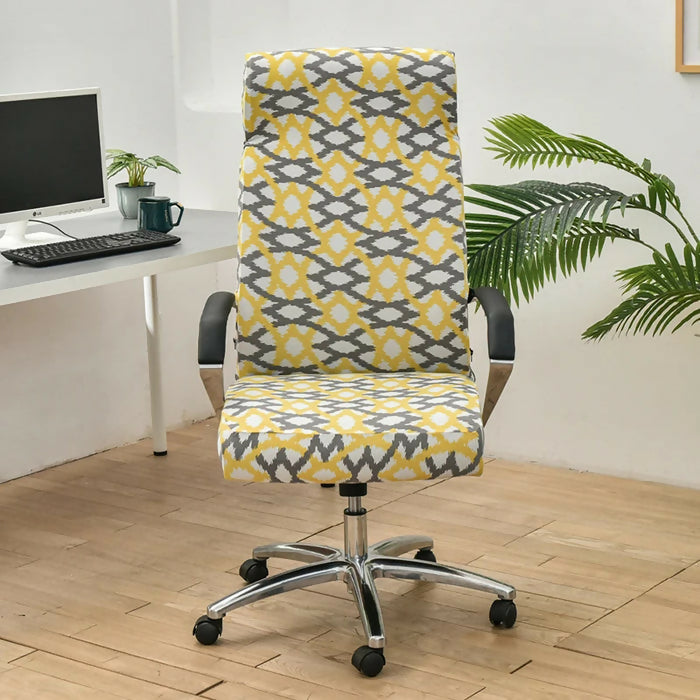 Anyhouz Office Chair Cover Light Yellow Pattern Non-Slip Rotating Seat