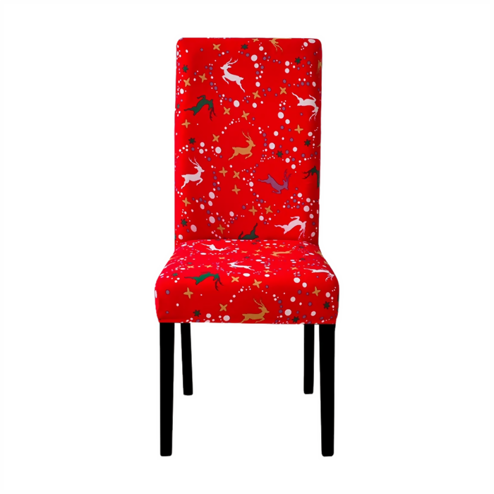 Anyhouz Chair Cover Red Christmas Deer Design Stretchable Dining Slipcover