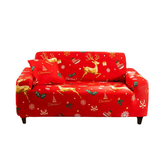 Anyhouz Sofa Cover Red Christmas Reindeer Design Non Slip Stretchable Slipcover