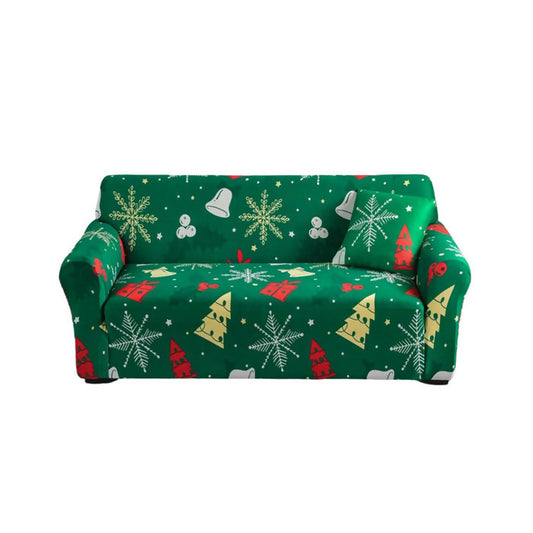 Anyhouz Sofa Cover Green Christmas Tree Bell Design Non Slip Stretchable Slipcover