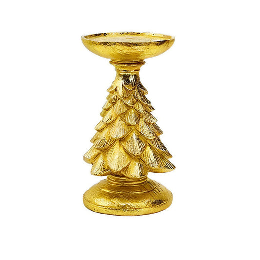 Anyhouz Home Figurines Golden Christmas Tree Candle Stand Holder Decor