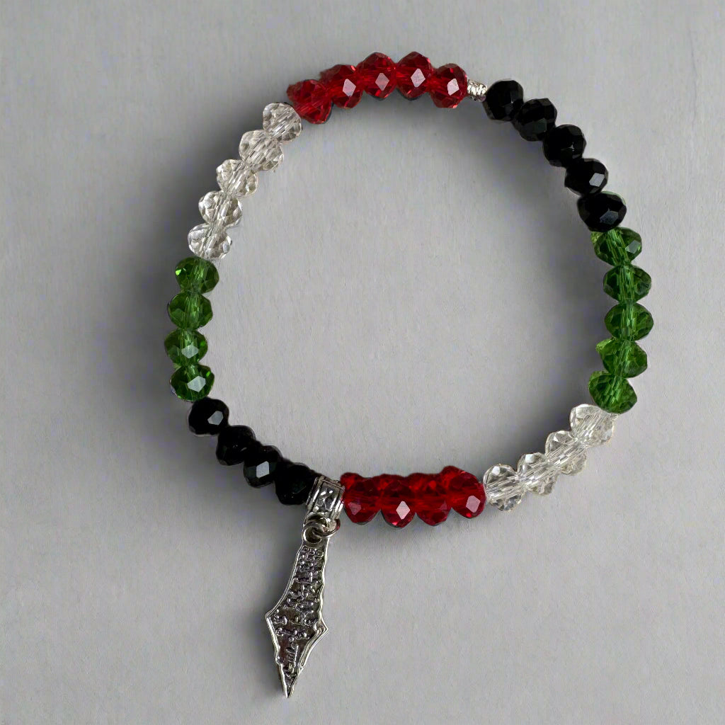 Beaded Bracelets | Watermelon & Palestine Map Charms – Black, White, Multicolor