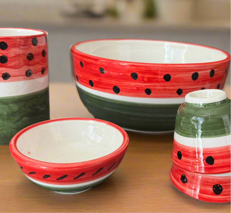 Watermelon Bowls | Large & Small – Hand-Painted Palestinian Ceramic | Made in Jordan