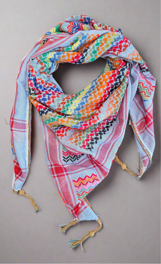 Vibrant Sky Blue Kufiya (Keffiyeh) | Made in Jordan