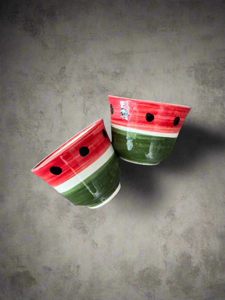 Coffee Cups – Sada & Helweh - Watermelon Design | Hand-Painted Palestinian Ceramic