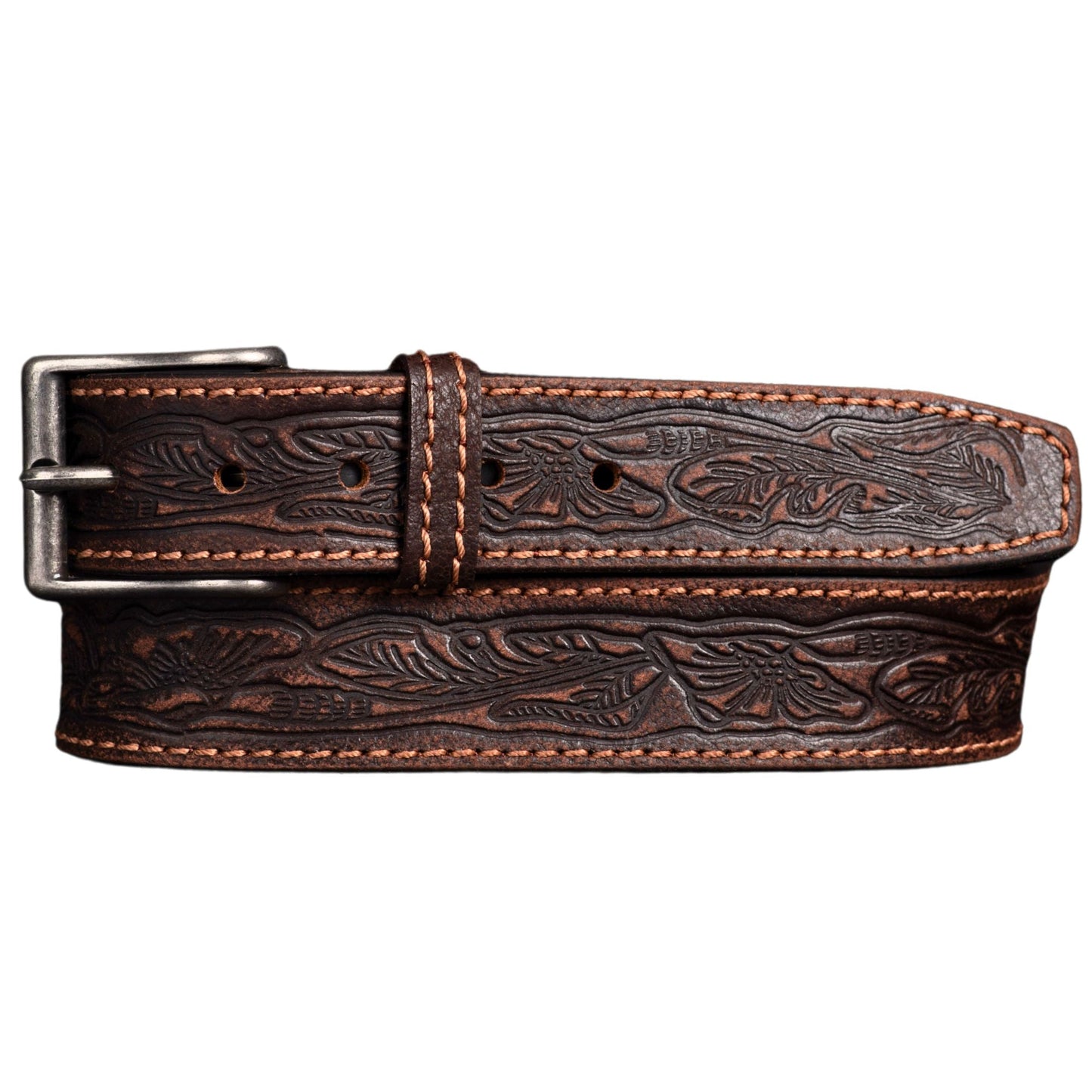 The Wayfarer Belt - Brown Classic Western Embossed 100% Full Grain Leather Belt