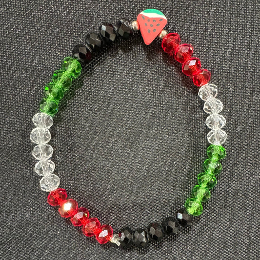 Beaded Bracelets | Watermelon & Palestine Map Charms – Black, White, Multicolor
