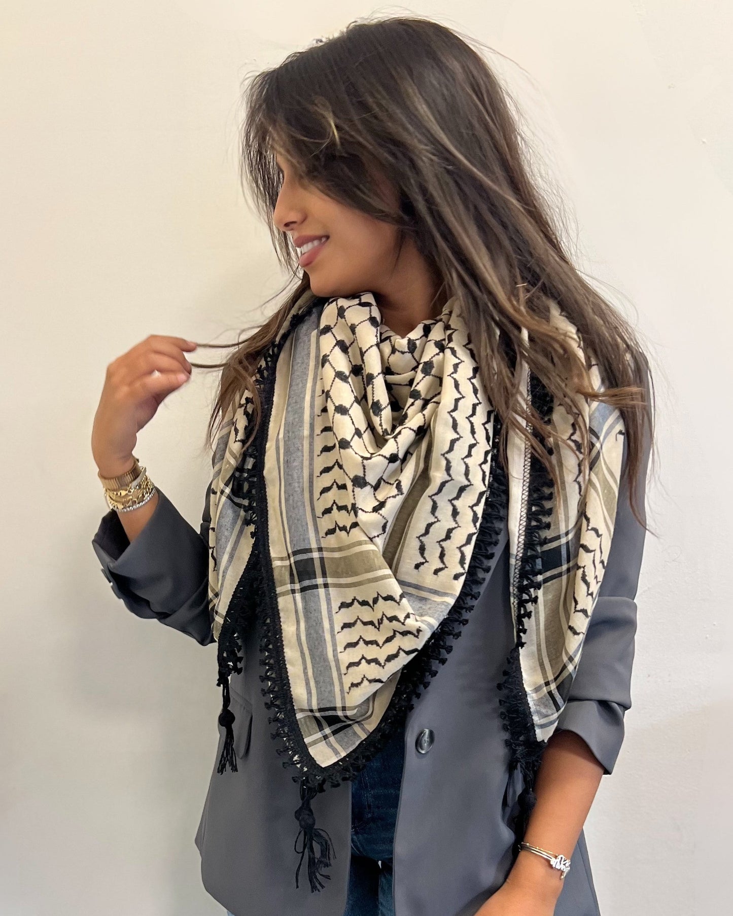Echoes – Earthy Beige Kufiya (Keffiyeh) | Made in Jordan