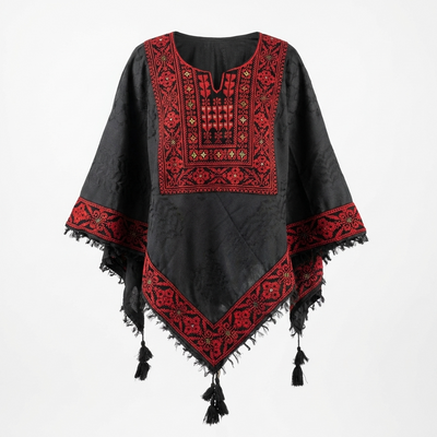Poncho of Palestine | All Black Kufiya (Keffiyeh) Tatreez