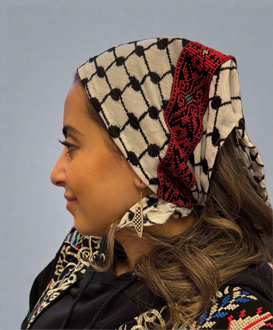 Classic Kufiya Bandana - Red Tatreez | Palestinian Triangle Scarf