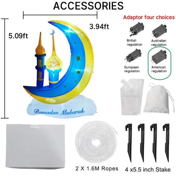 5FT inflatables Ramadan decoration yellow and bule moon with castle with bulid-in led light