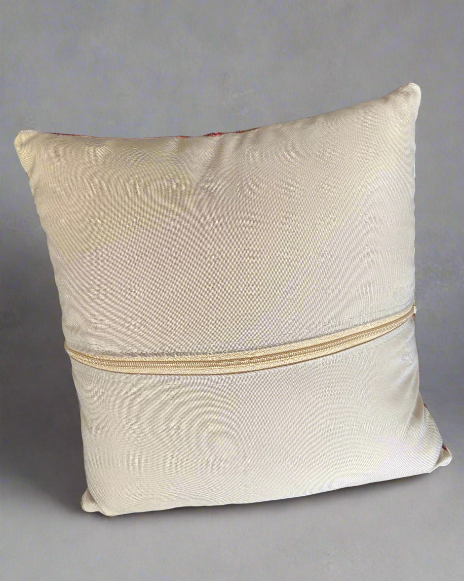 Tatreez Cushion Cover - Red & Orange on Beige | 16x16" Palestinian Embroidery