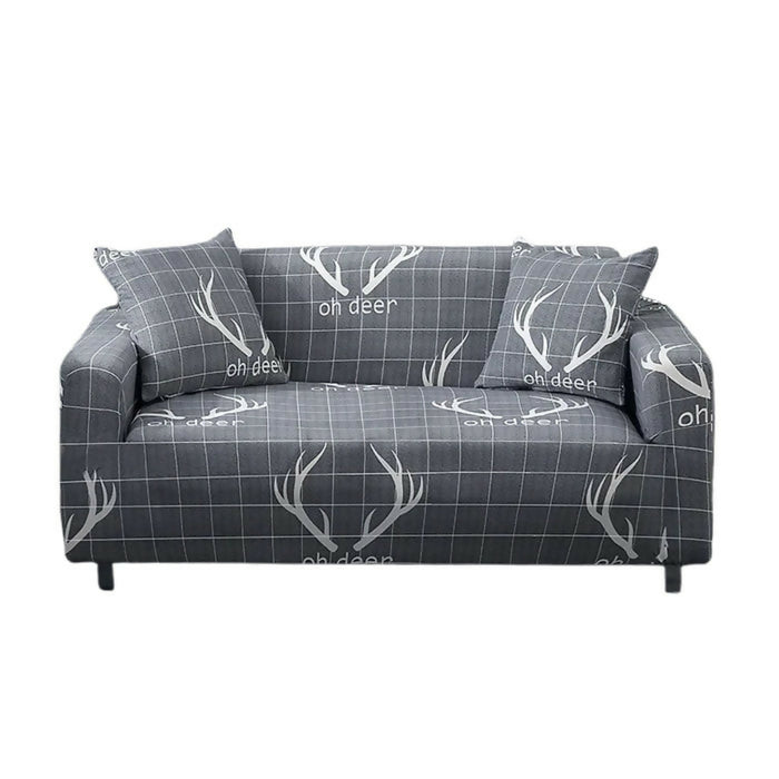 Anyhouz Sofa Cover Gray Plaid Christmas Reindeer Horn Design Stretchable Non Slip Slipcover