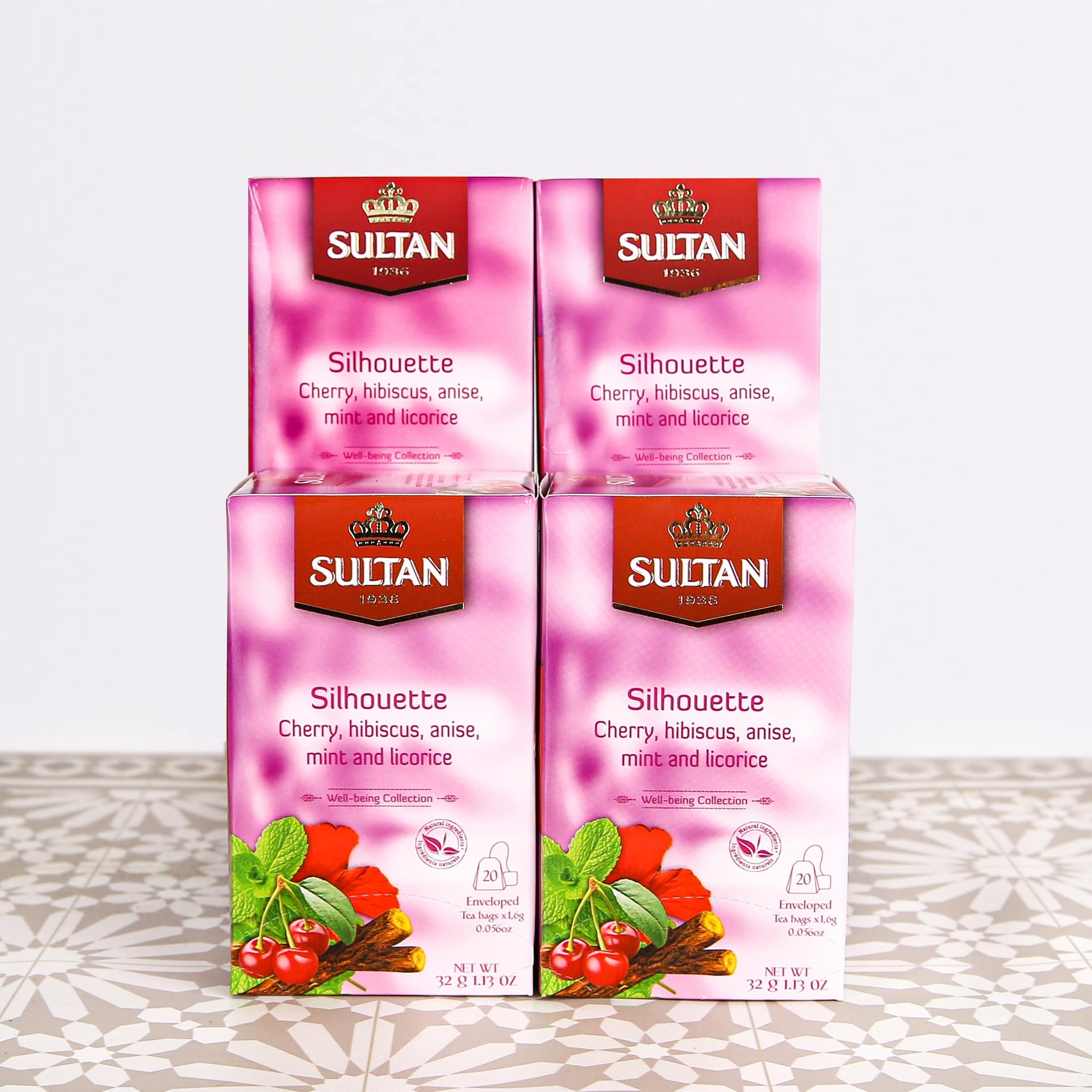 SULTAN Tisane Silhouette Tea : Cherry, Hibiscus, Anise, Mint & Liquorice - 5 Pack (20 Bags Each) FOODS ZaytunaMart.ca