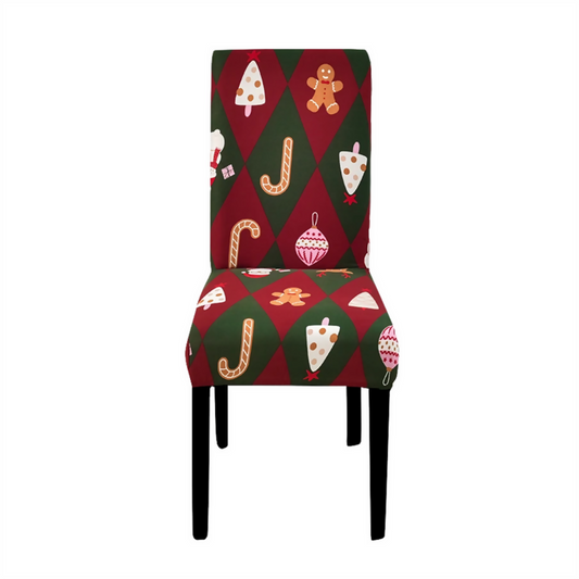 Anyhouz Chair Cover Green Red Christmas Diamond Pattern Stretchable Dining Slipcover