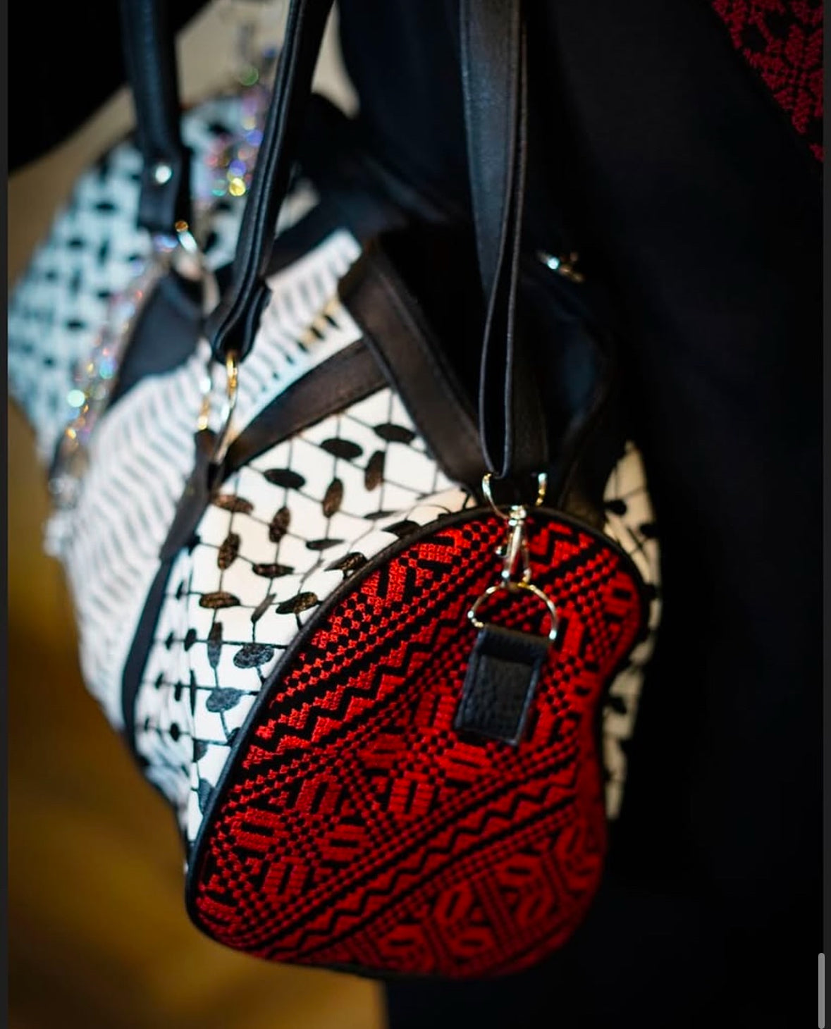 Handcrafted Palestinian Kufiya & Tatreez Duffle Bag