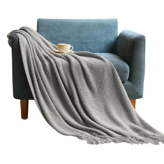 Anyhouz Blanket Light Gray Knitted Tassels Throw Bedspread