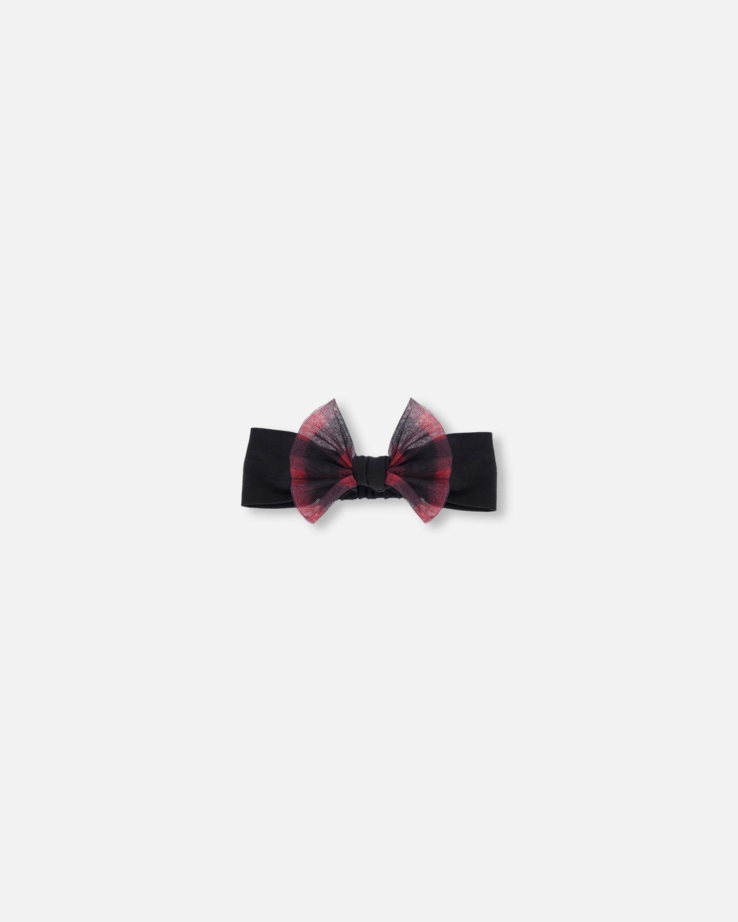 Headband With Tulle Bow Black Buffalo Plaid