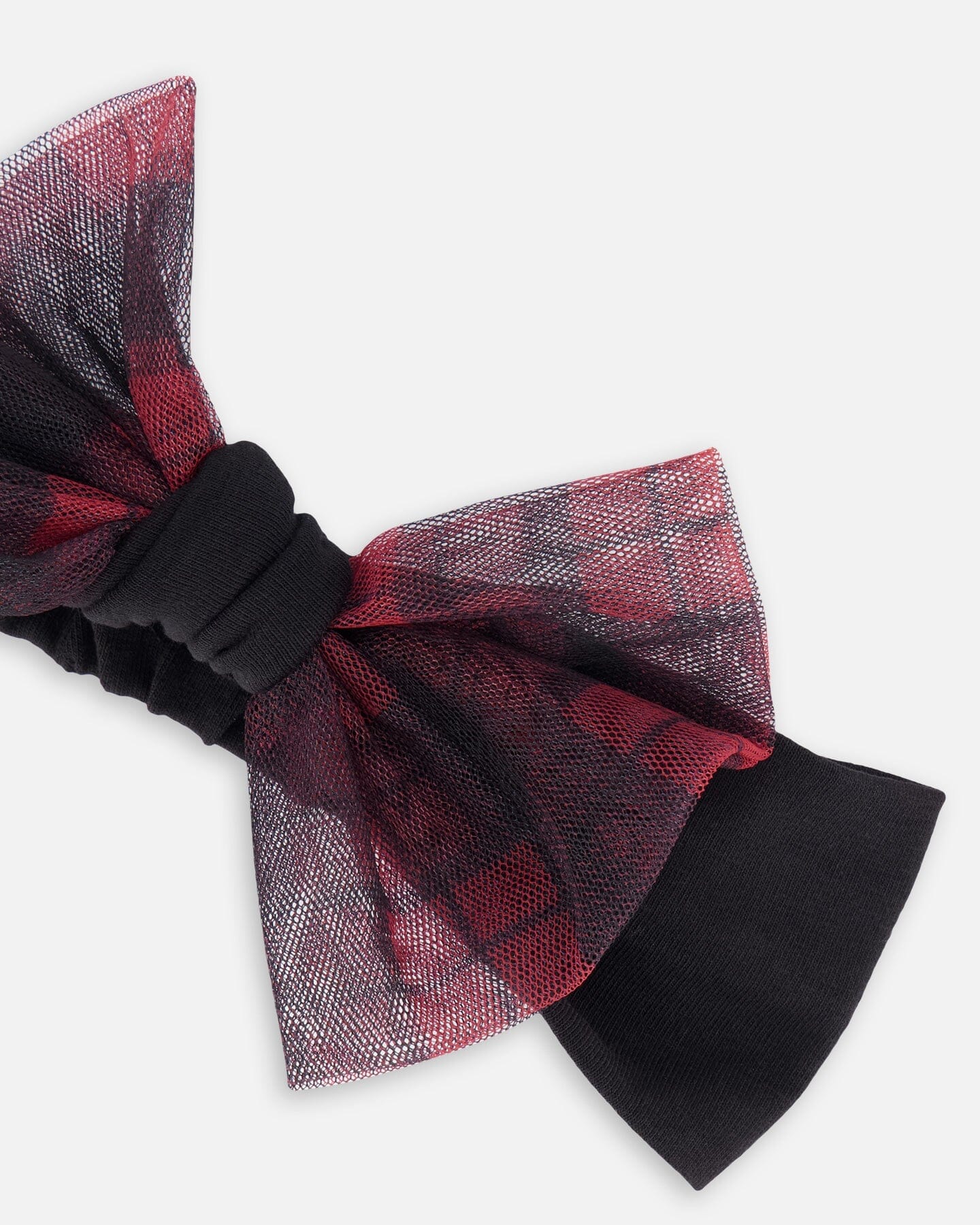 Headband With Tulle Bow Black Buffalo Plaid