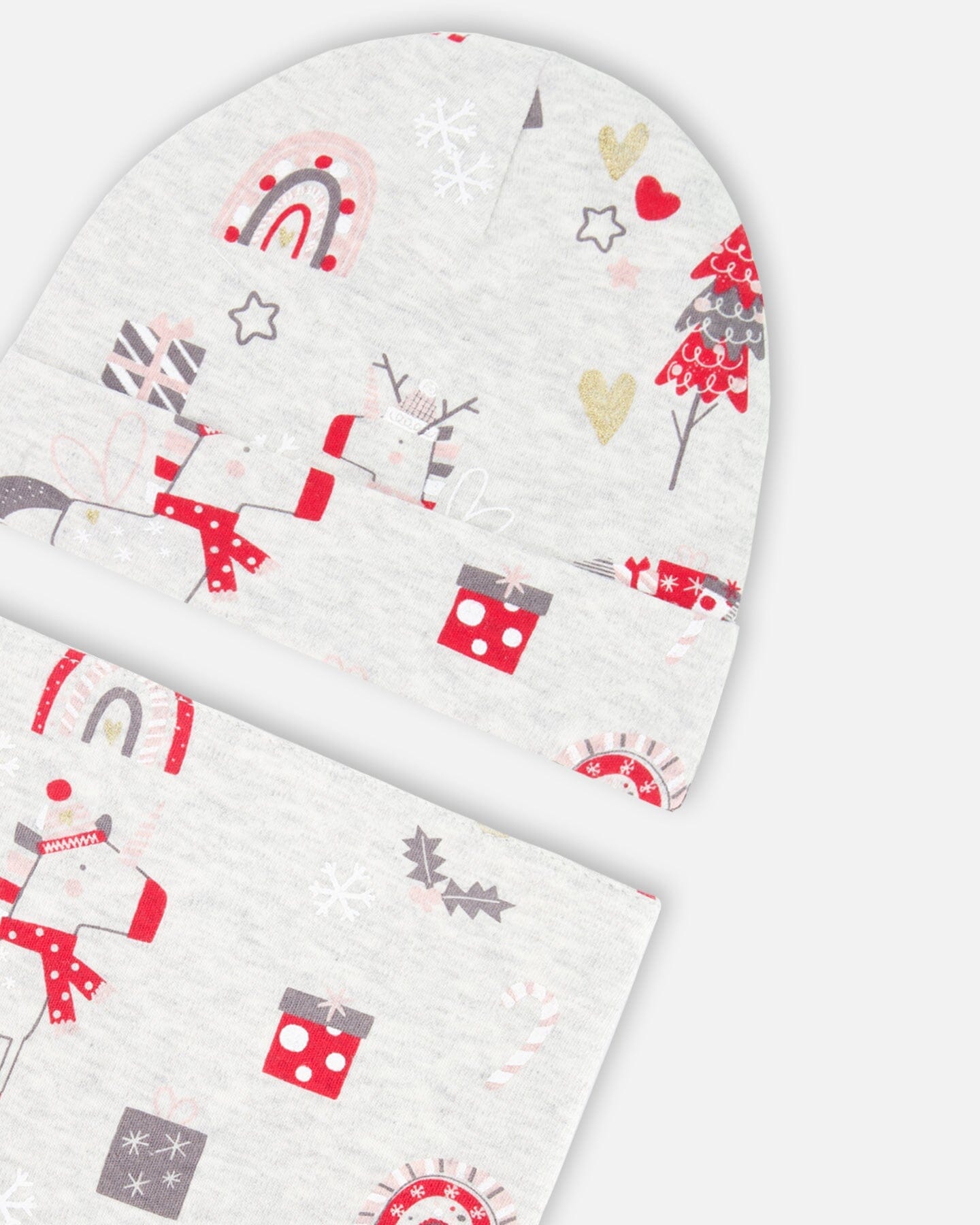 Organic Cotton Printed Christmas Unicorn Hat And Bib Set Oatmeal Mix