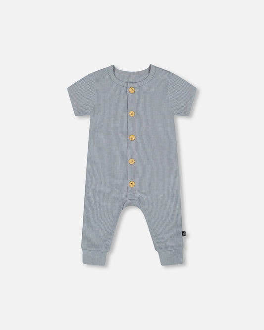 Waffle Cotton Jumpsuit Blue Gray