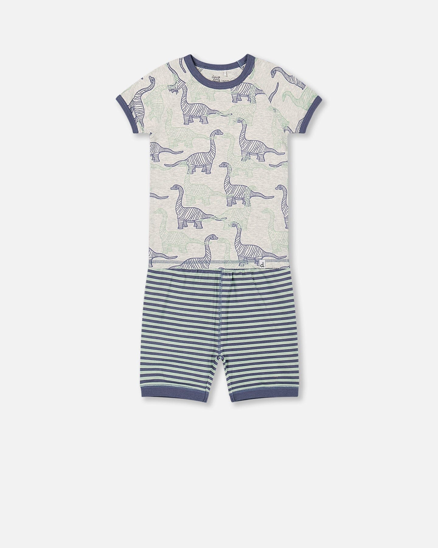 Organic Cotton Two Piece Short Pajama Set Heather Beige Printed Dinosaurs