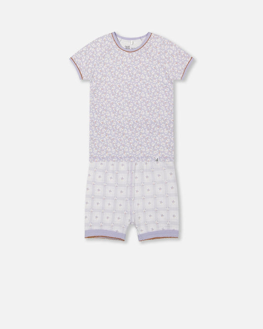 Organic Cotton Two Piece Pajama Set Lilac Printed Little Flowers