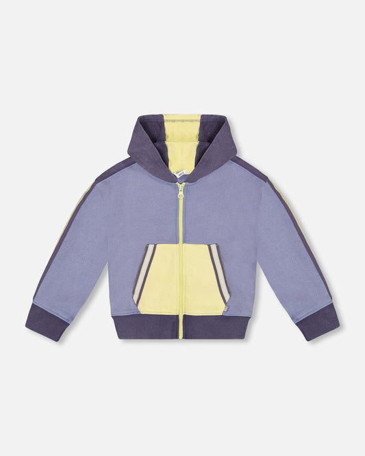 French Terry Hooded Cardigan Blue And Lime