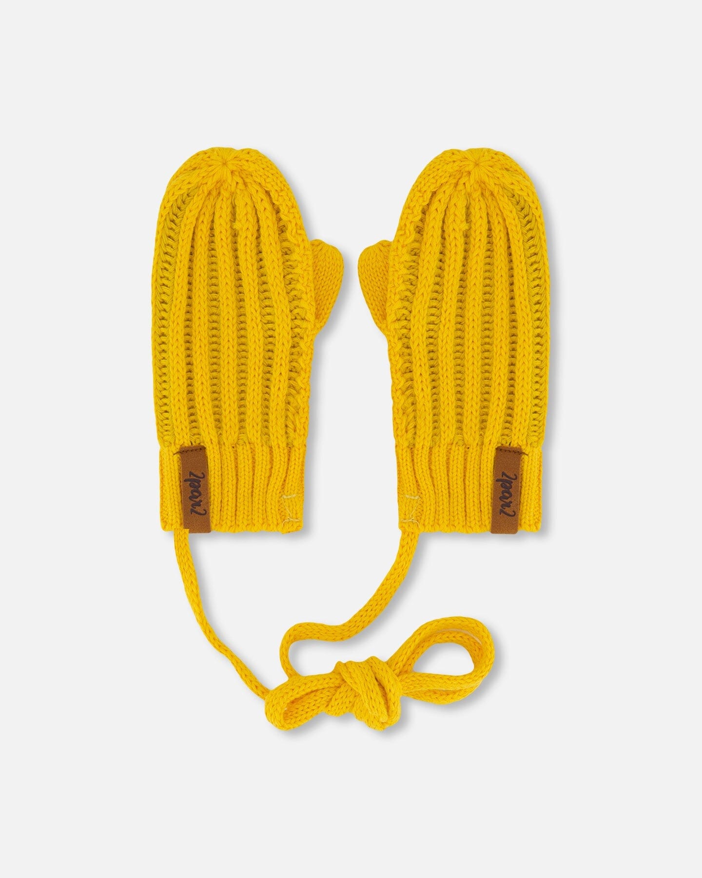 Knit Mittens With Cord Yellow