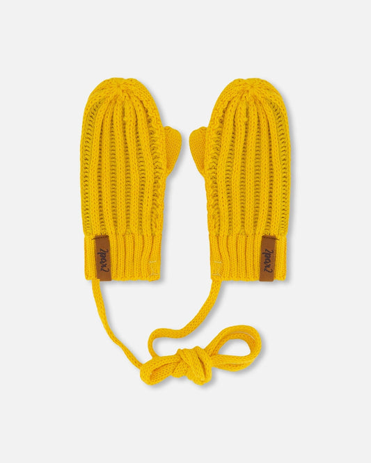 Knit Mittens With Cord Yellow
