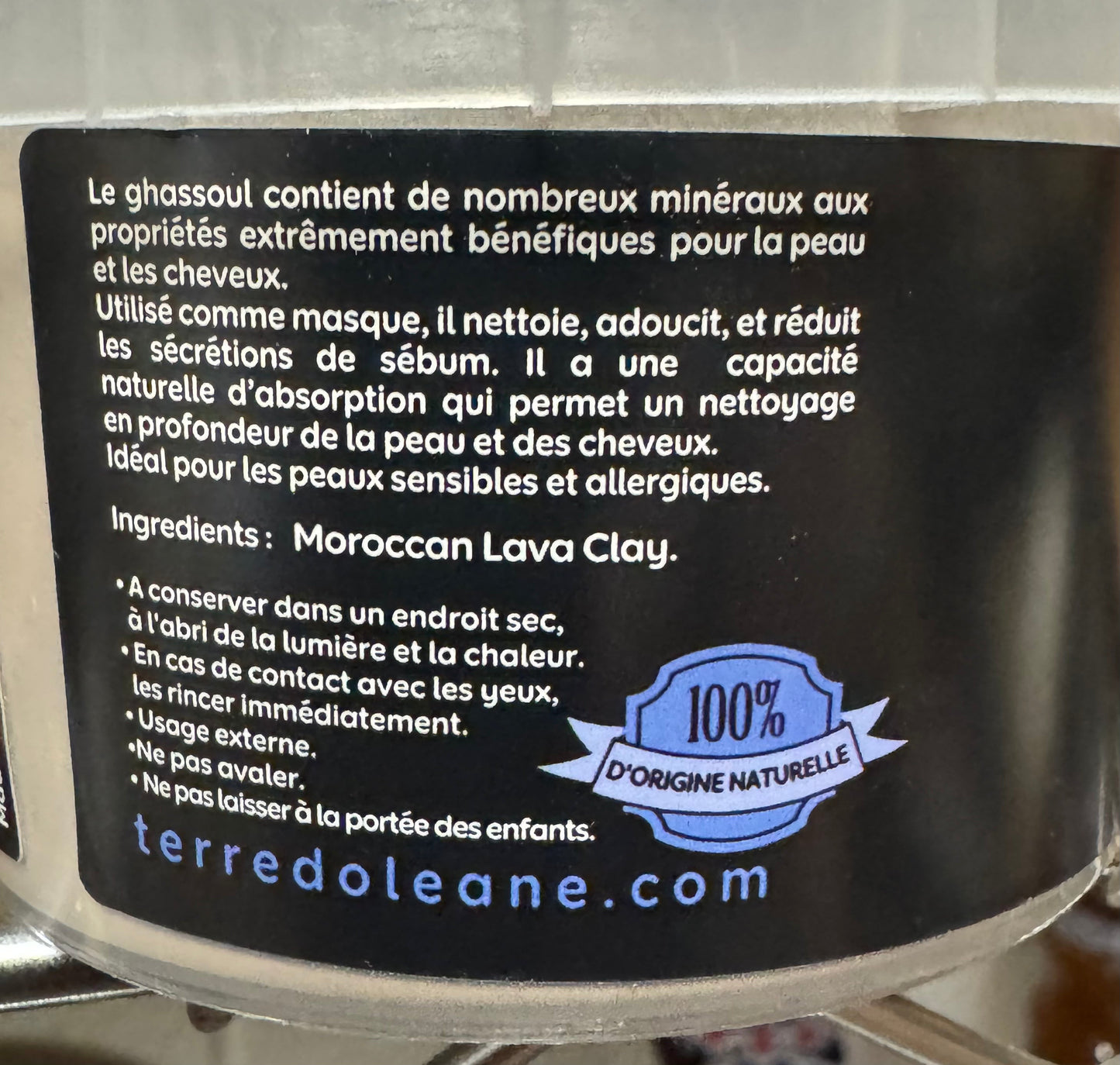 Terre d’Oleane Moroccan Ghassoul Lava Clay Powder 250g