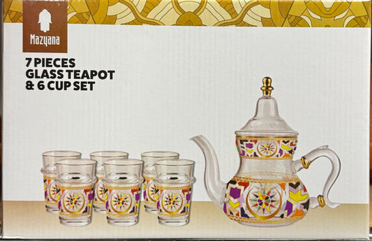 Mazyana Moroccan Glass Teapot &6 Cups Set