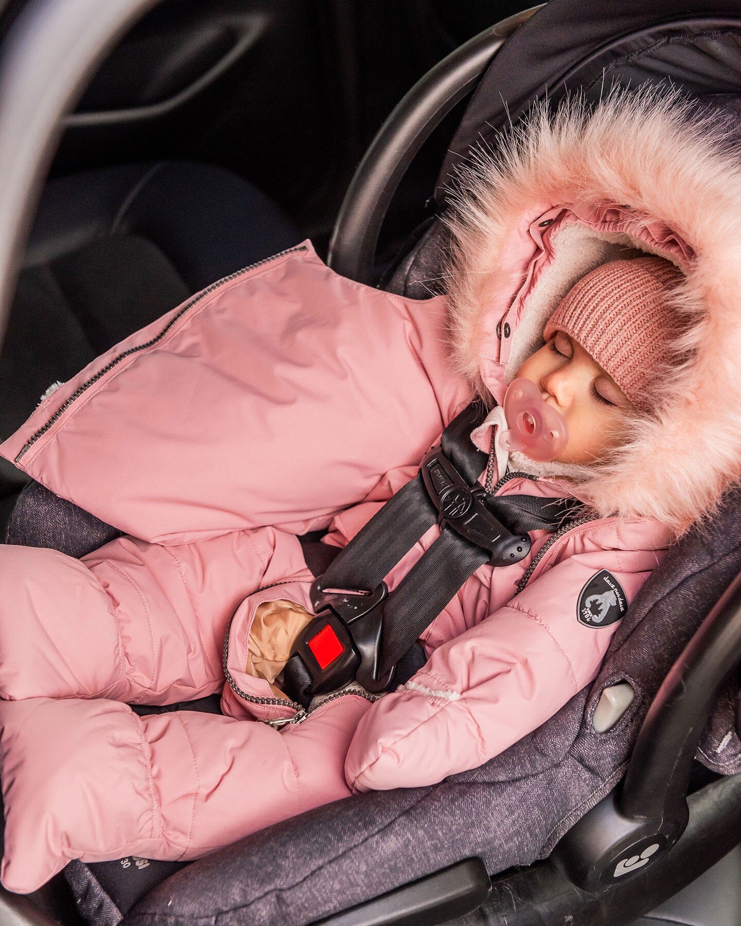 One-Piece Baby Snug Snowsuit Designed For Car Seat Pink Mini Flowers