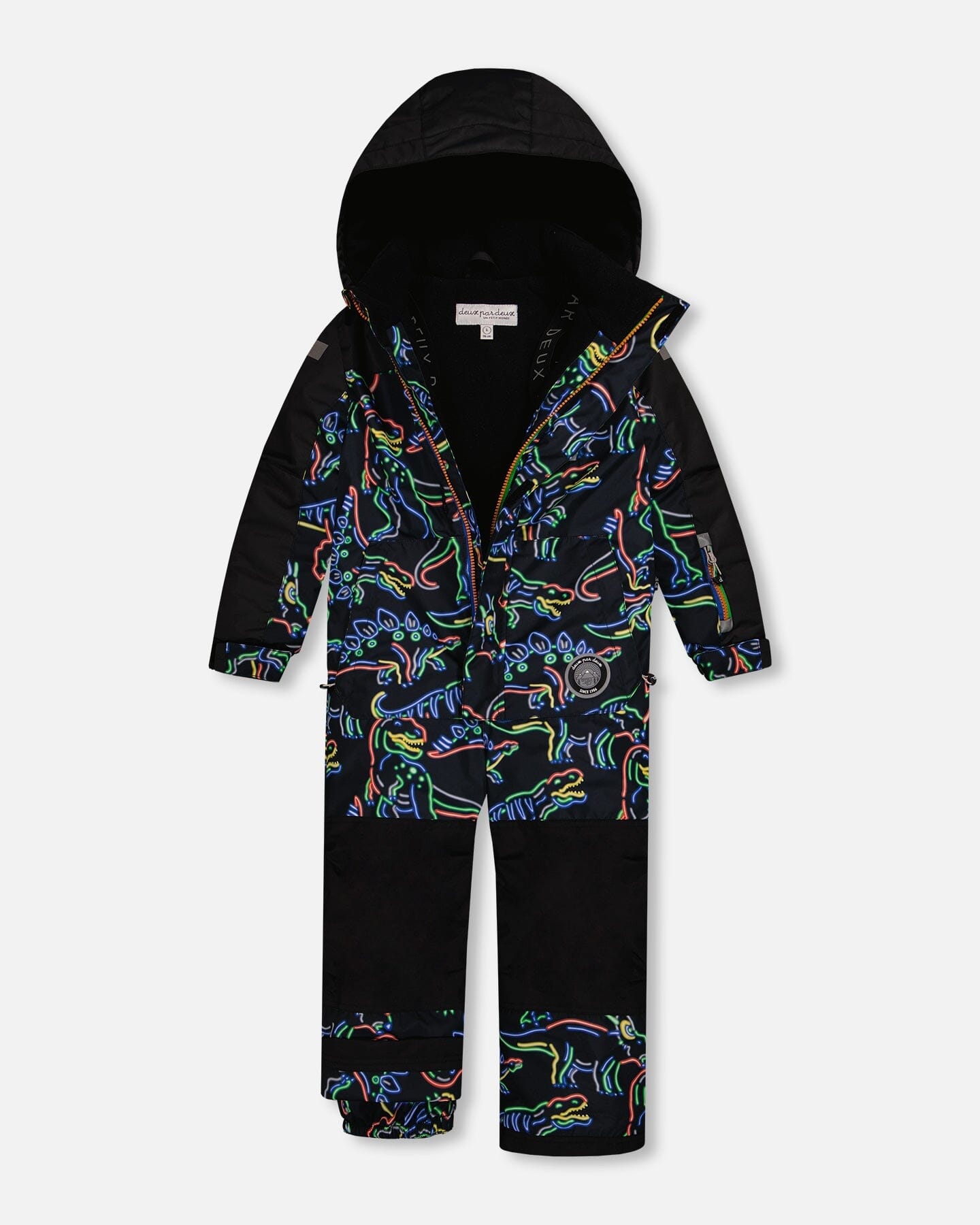 One Piece Snowsuit Black Printed Dinos
