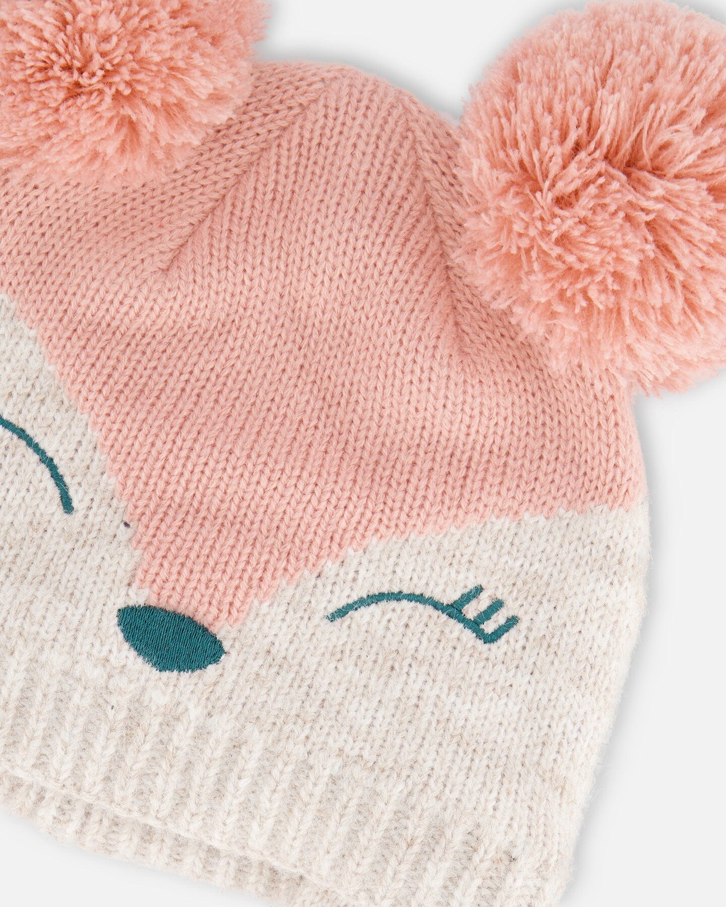 Knit Hat With Ears Light Pink Deer Face
